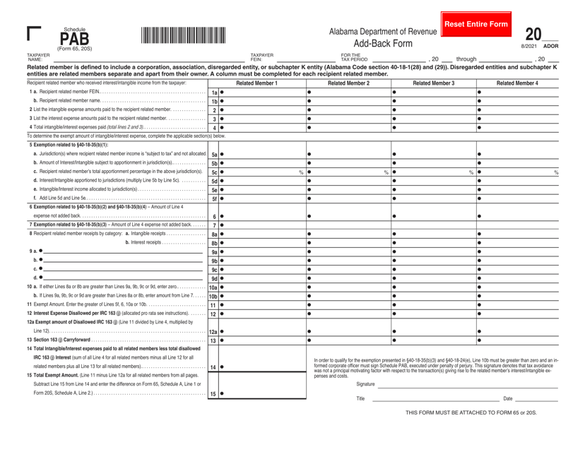 Form 65 (20S) Schedule PAB  Printable Pdf