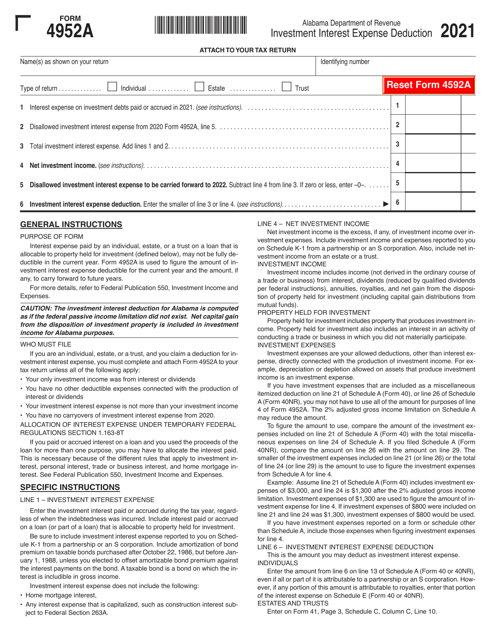 Form 4952A 2021 Printable Pdf