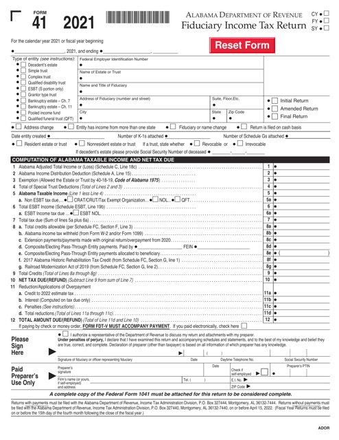Form 41 Fiduciary Income Tax Return - Alabama, 2021