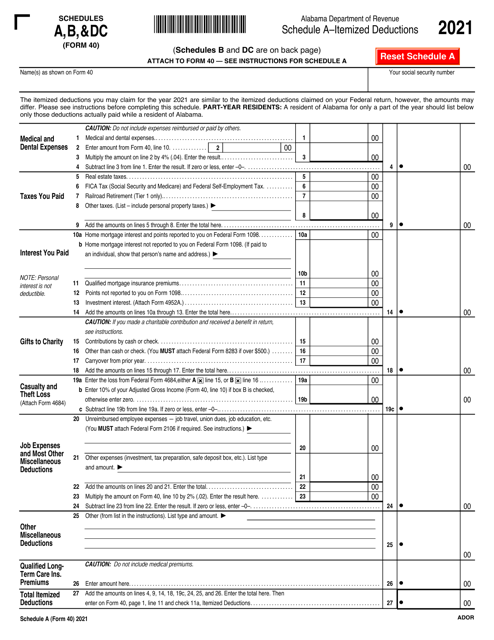 Form 40 Schedule A, B, DC - Alabama, 2021