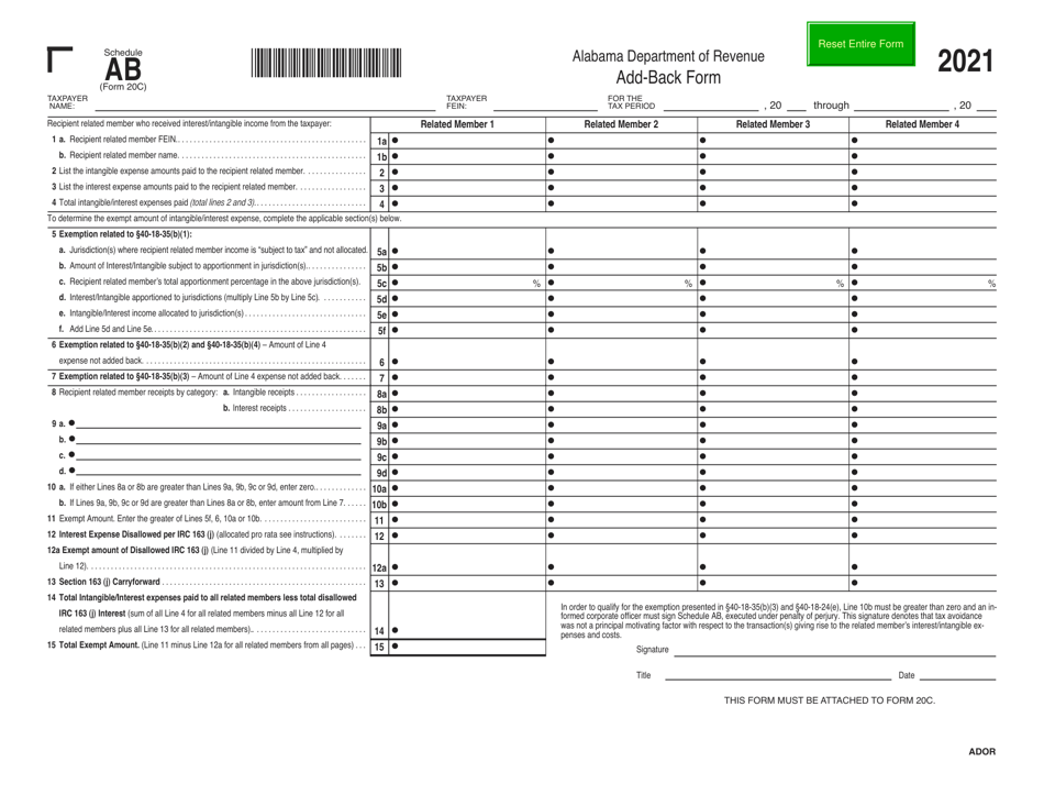 Form 20C Schedule AB Download Fillable PDF or Fill Online Add-Back Form ...