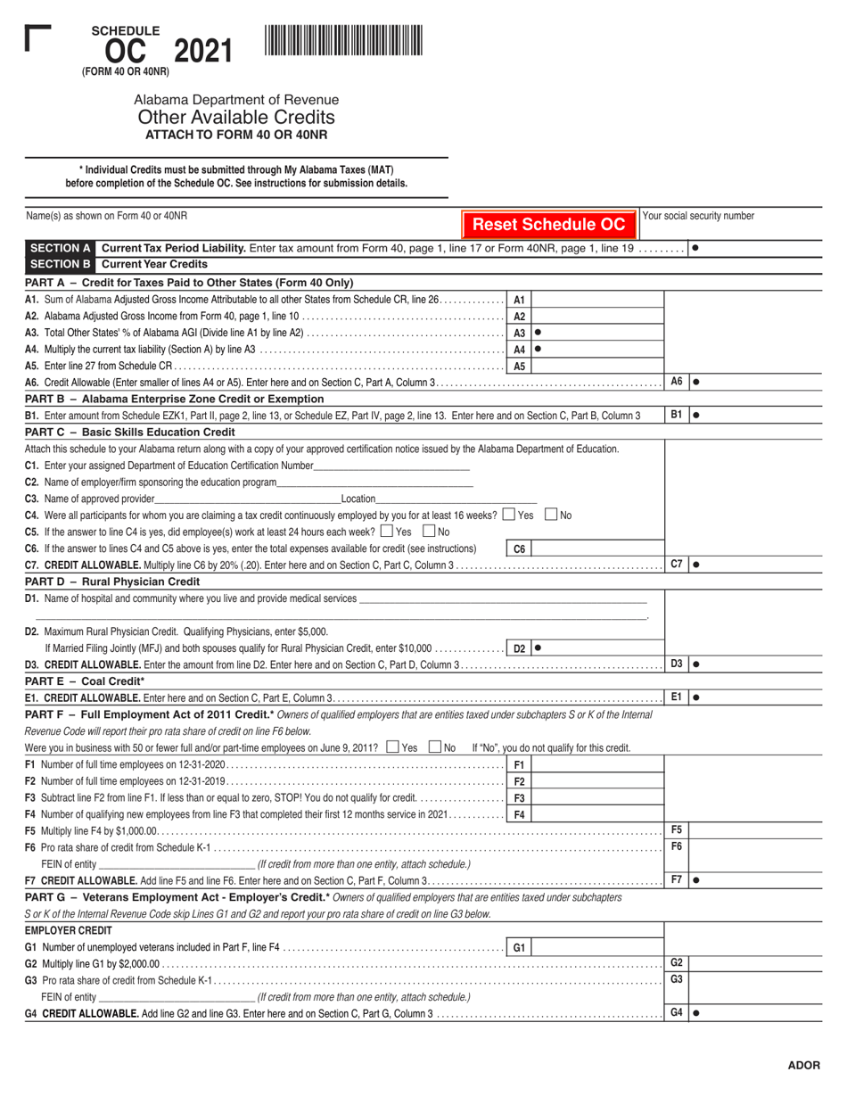 Form 40 (40NR) Schedule OC Download Fillable PDF or Fill Online Other