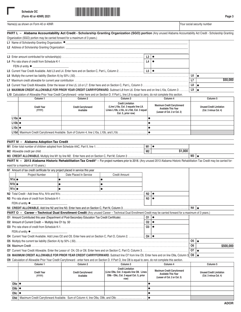 Form 40 (40NR) Schedule OC Other Available Credits - Alabama, Page 3