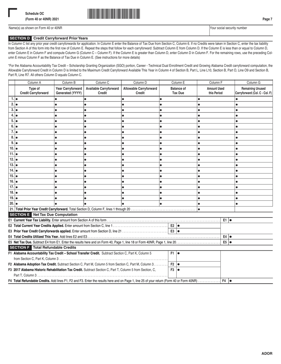 Form 40 40nr schedule oc download fillable pdf or fill online other