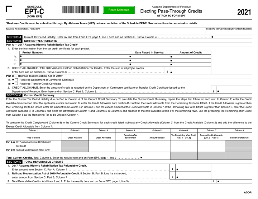 Form EPT Schedule EPT-C Electing Pass-Through Credits - Alabama, 2021