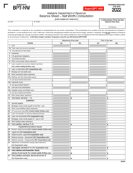 Document preview: Worksheet BPT-NW Balance Sheet - Net Worth Computation - Alabama, 2022