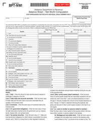 Document preview: Worksheet BPT-NWI Balance Sheet - Net Worth Computation - Alabama, 2022