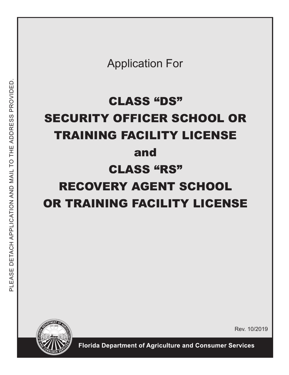 Form FDACS-16003 Application for Class ds Security Officer School or Training Facility License and Class rs Recovery Agent School or Training Facility License - Florida, Page 1