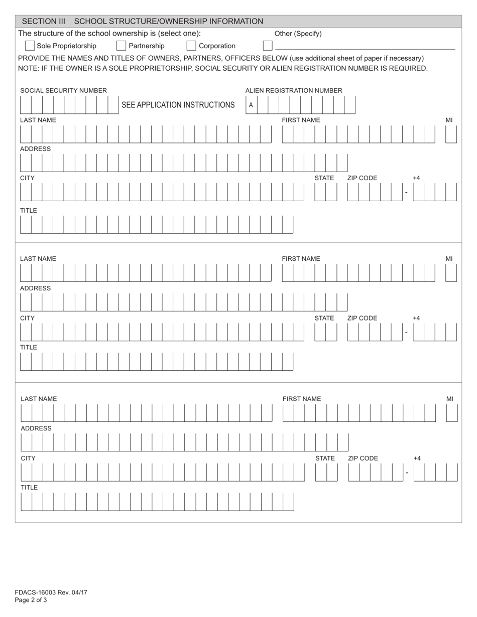 Form FDACS-16003 Application for Class ds Security Officer School or Training Facility License and Class rs Recovery Agent School or Training Facility License - Florida, Page 4