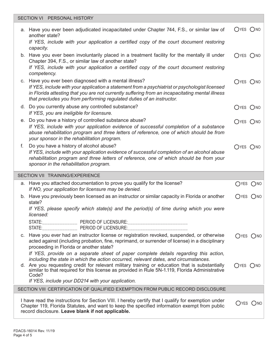 Form FDACS-16014 Application for Class di Security Officer Instructor License and Class ri Recovery Agent Instructor License - Florida, Page 10