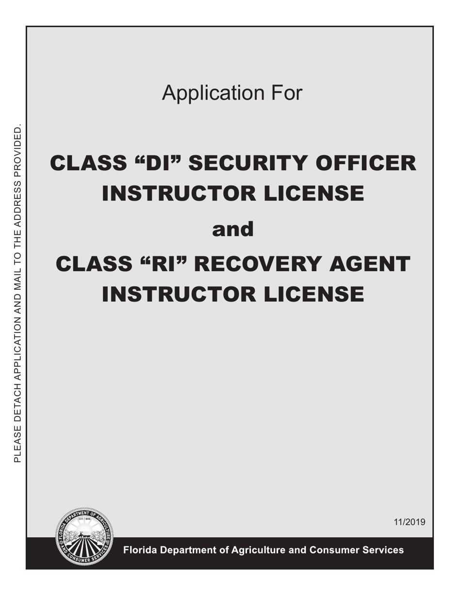 Form FDACS-16014 Application for Class di Security Officer Instructor License and Class ri Recovery Agent Instructor License - Florida, Page 1
