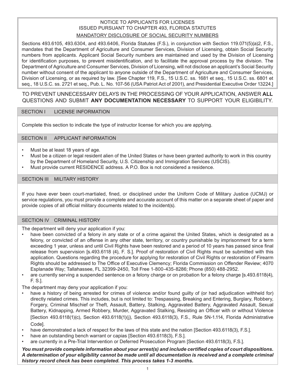 Form FDACS-16014 Application for Class di Security Officer Instructor License and Class ri Recovery Agent Instructor License - Florida, Page 3