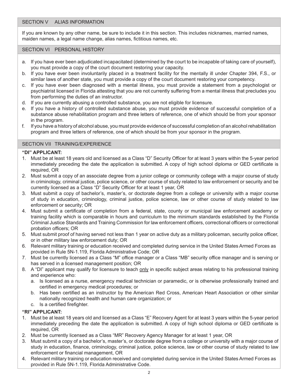 Form FDACS-16014 Application for Class di Security Officer Instructor License and Class ri Recovery Agent Instructor License - Florida, Page 4