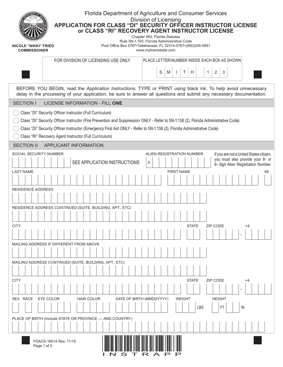 Form FDACS-16014 Application for Class di Security Officer Instructor License and Class ri Recovery Agent Instructor License - Florida, Page 7