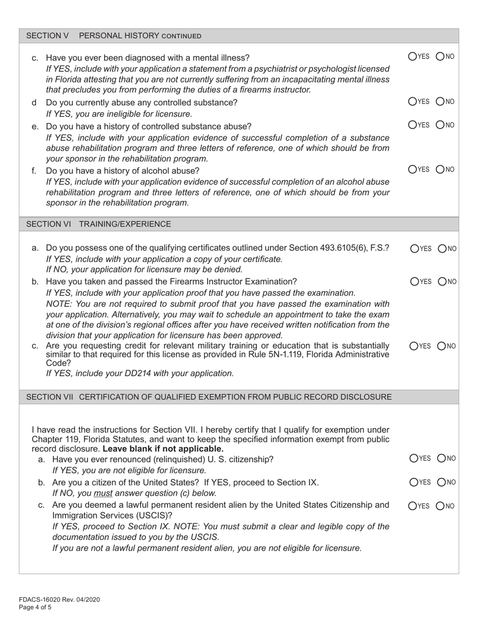 Form FDACS-16020 Application for Class k Firearms Instructor License - Florida, Page 10