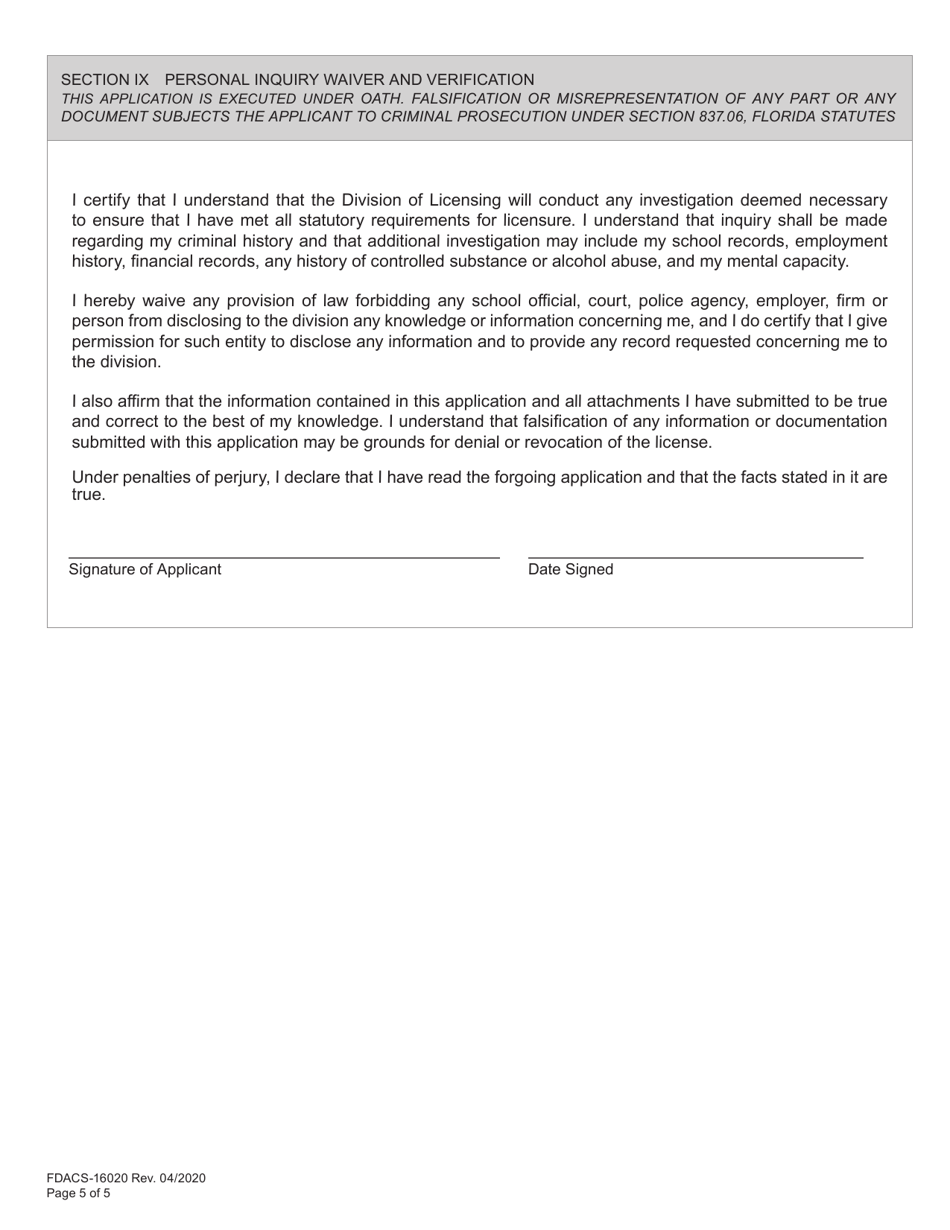 Form FDACS-16020 Application for Class k Firearms Instructor License - Florida, Page 11