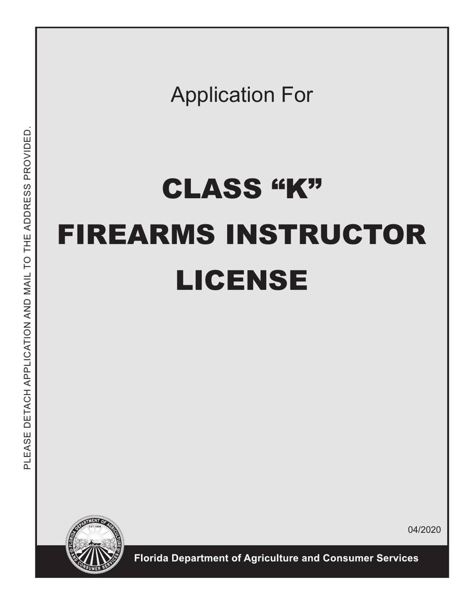 Form FDACS-16020 Application for Class k Firearms Instructor License - Florida, Page 1