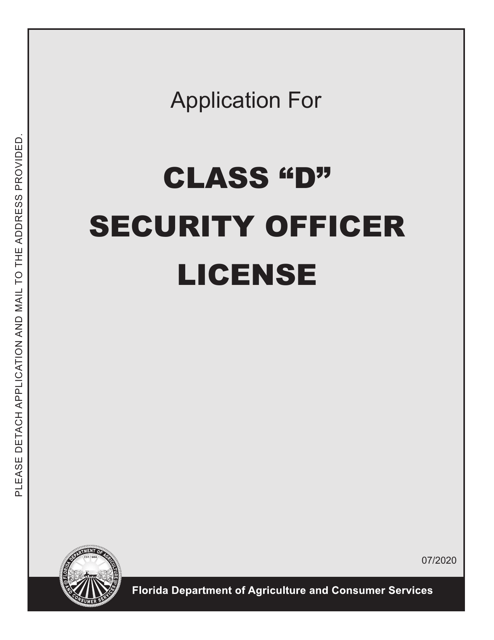 Form FDACS-16007 Application for Class "d" Security Officer License - Florida