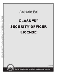 Form FDACS-16007 Application for Class &quot;d&quot; Security Officer License - Florida