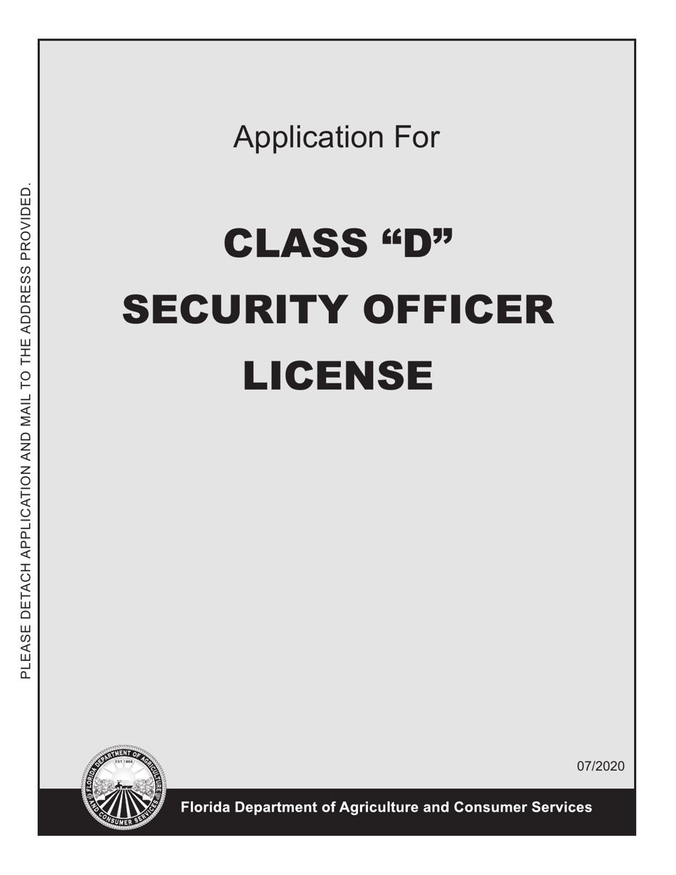 Form FDACS-16007 Application for Class d Security Officer License - Florida, Page 1