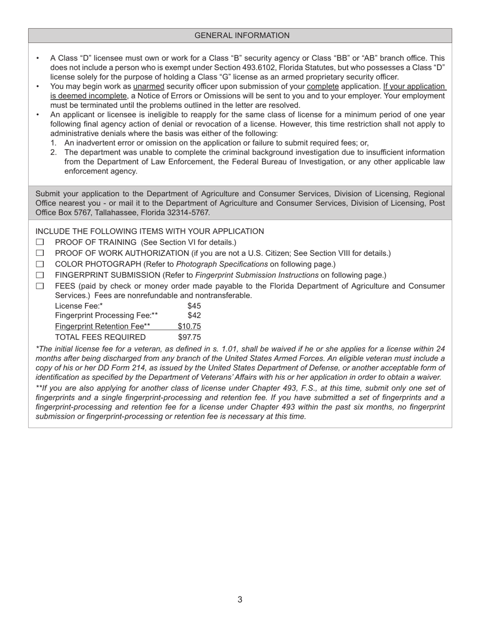 Form FDACS-16007 Application for Class d Security Officer License - Florida, Page 5