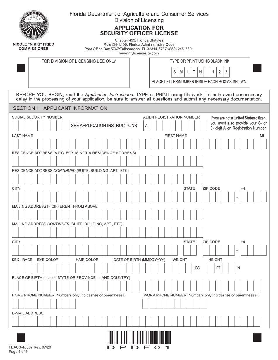 Form FDACS-16007 Application for Class d Security Officer License - Florida, Page 7