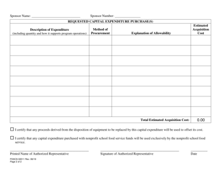 Form FDACS-02011 Capital Expenditure Pre-approval Request - Florida, Page 2