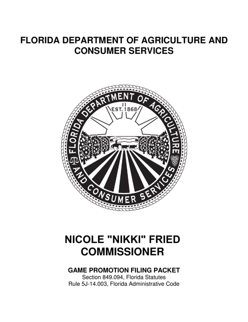 Form FDACS-10951 Game Promotion Filing Application - Florida
