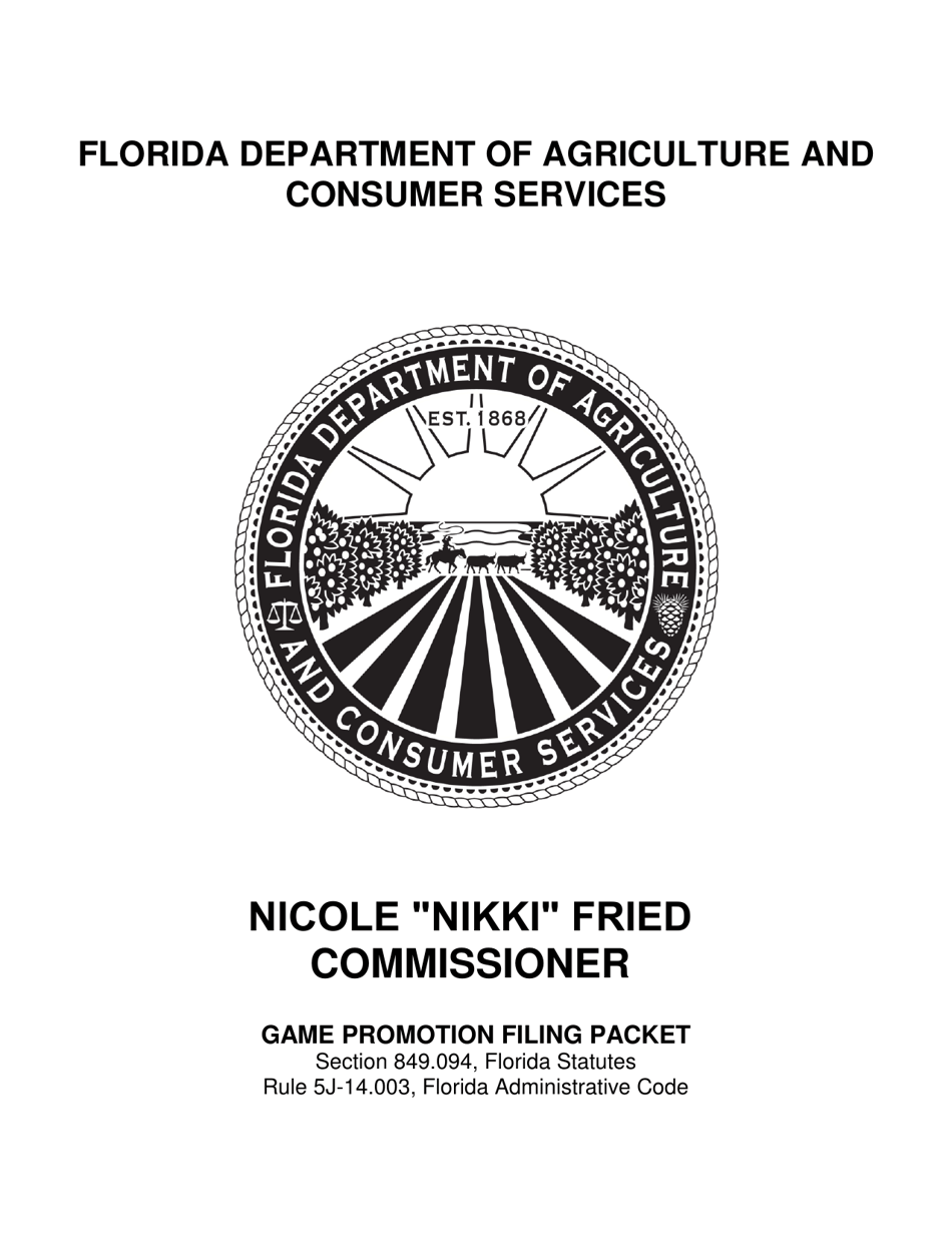 Form FDACS-10951 Game Promotion Filing Application - Florida, Page 1