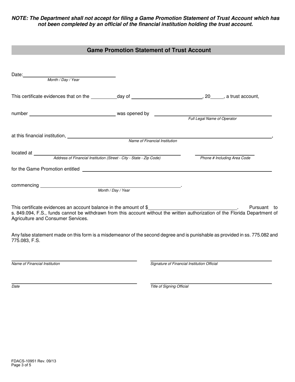 Form FDACS-10951 Game Promotion Filing Application - Florida, Page 6