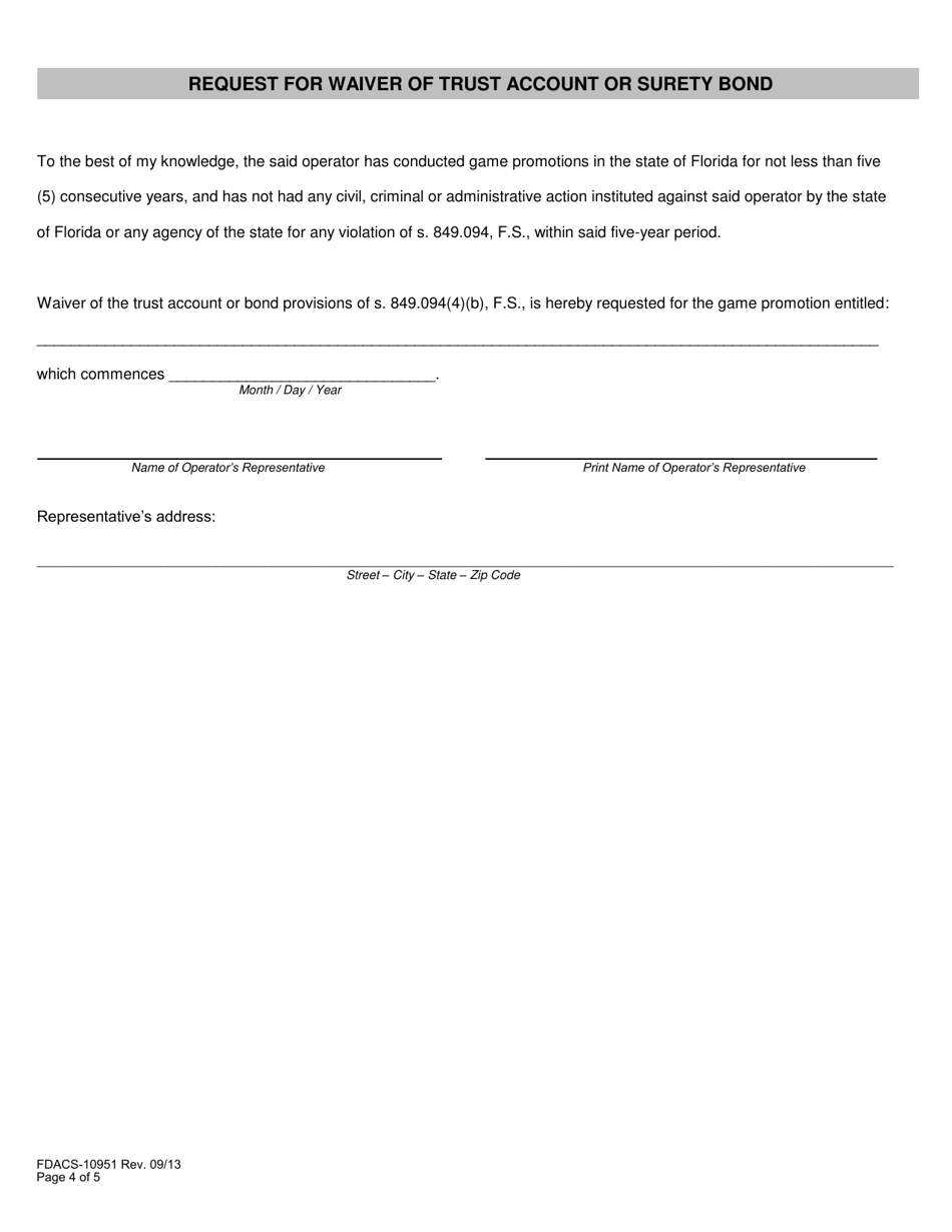 Form FDACS-10951 Game Promotion Filing Application - Florida, Page 7
