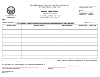 Form FDACS-10951 Game Promotion Filing Application - Florida, Page 8