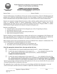 Form FDACS-01974 &quot;Summer Food Service Program Unused Reimbursement Certificate&quot; - Florida