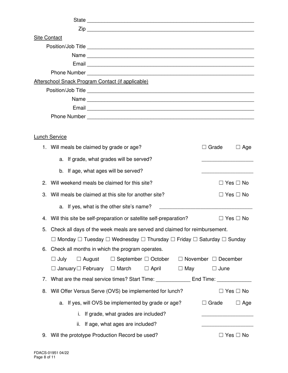 Form FDACS-01951 School Nutrition Programs Application - Florida, Page 8