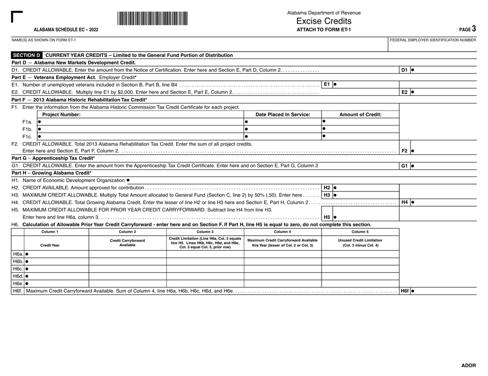 Form ET-1 Schedule EC Excise Credits - Alabama, Page 3