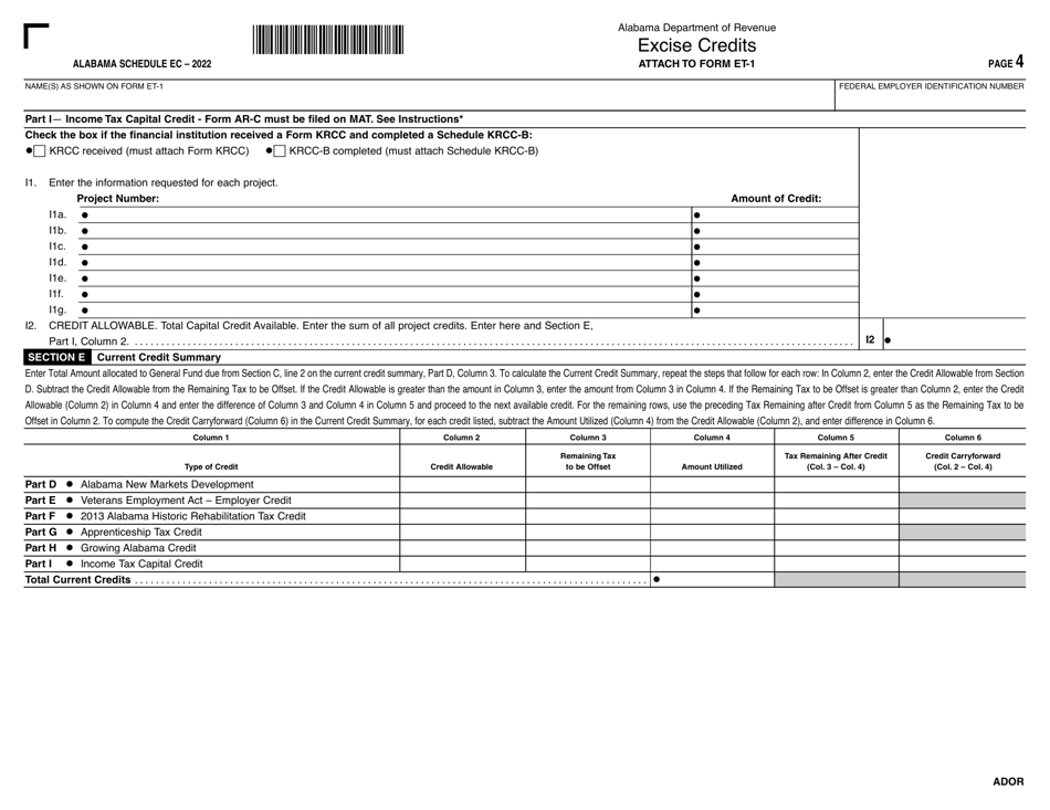 Form ET-1 Schedule EC Excise Credits - Alabama, Page 4