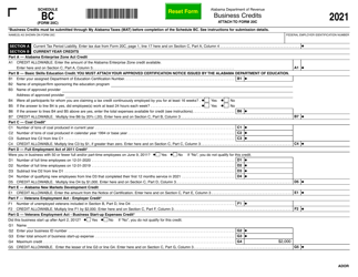 Document preview: Form 20C Schedule BC Business Credits - Alabama, 2021