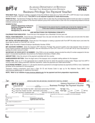 Document preview: Form BPT-V Business Privilege Tax Payment Voucher - Alabama