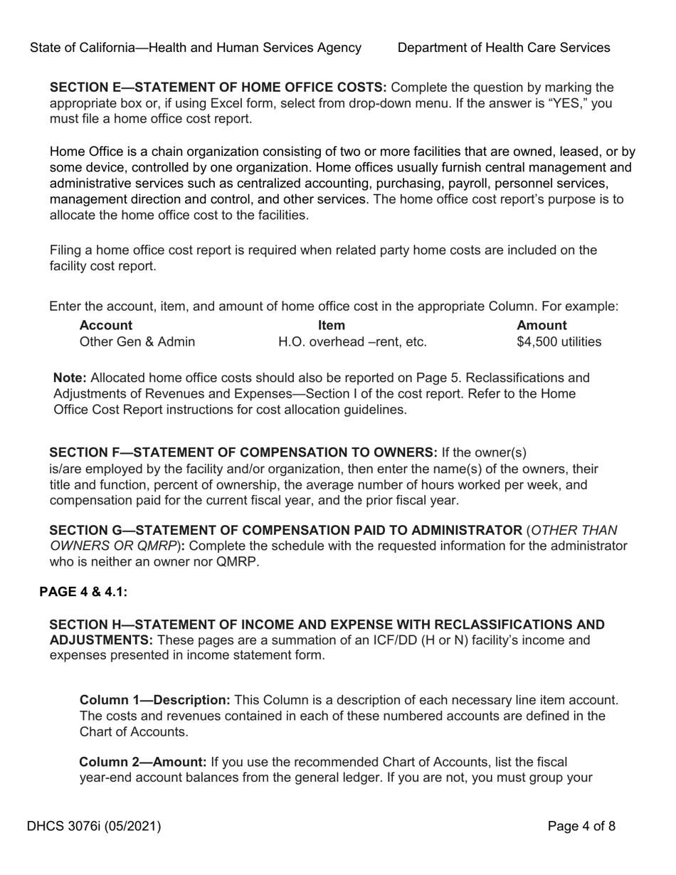 Instructions for Form DHCS3076 Medi-Cal Program Cost Report - Intermediate Care Facility for the Developmentally Disabled - California, Page 4