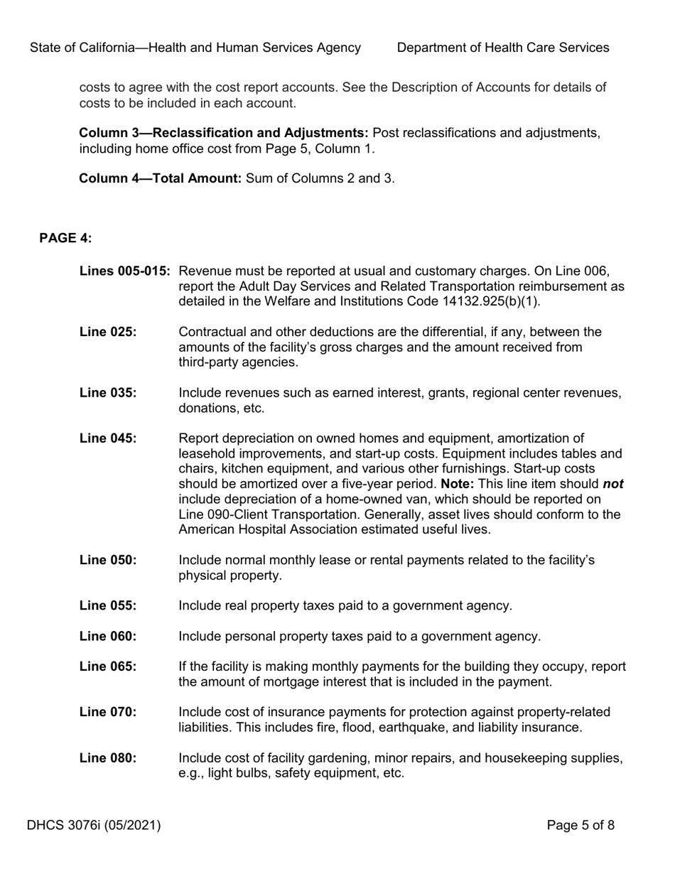 Instructions for Form DHCS3076 Medi-Cal Program Cost Report - Intermediate Care Facility for the Developmentally Disabled - California, Page 5