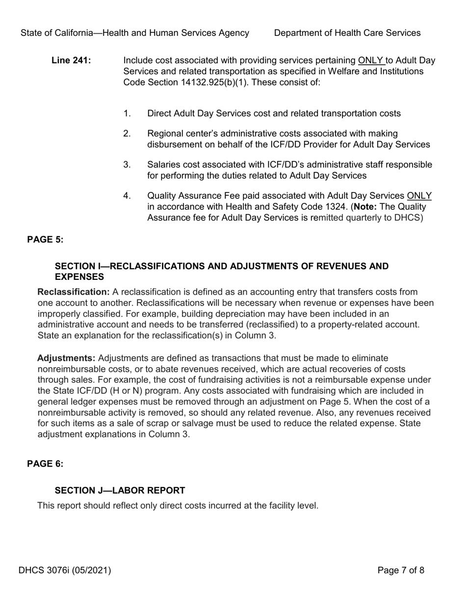 Instructions for Form DHCS3076 Medi-Cal Program Cost Report - Intermediate Care Facility for the Developmentally Disabled - California, Page 7