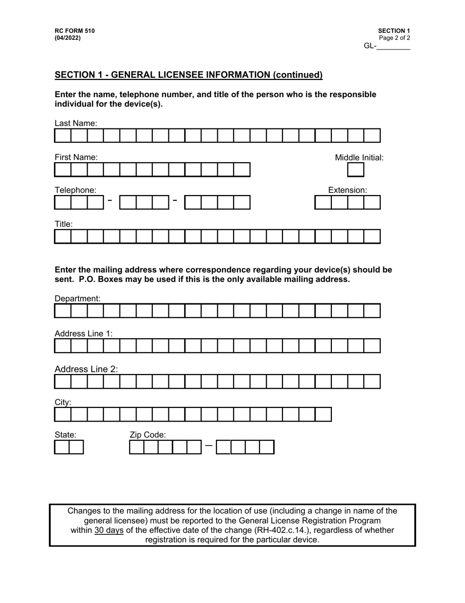 RC Form 510 Registration of Generally Licensed Devices - Arkansas, Page 4