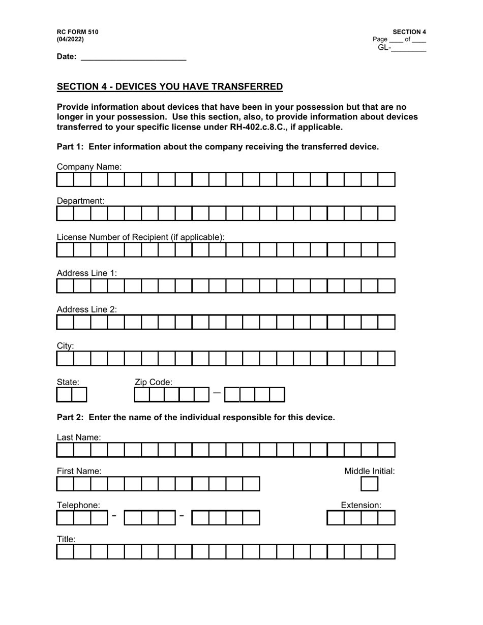 RC Form 510 Registration of Generally Licensed Devices - Arkansas, Page 7