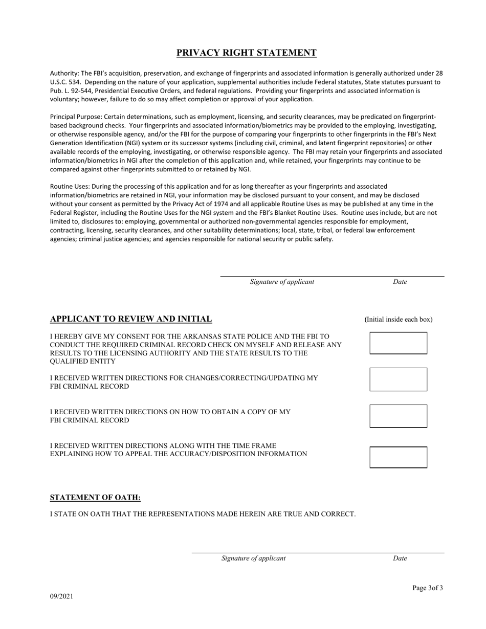 Health Facility Services Background Check Application - Arkansas, Page 3