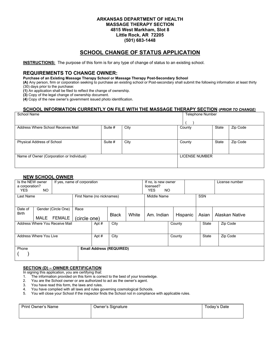 Arkansas School Change of Status Application - Fill Out, Sign Online ...