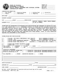 Form DH4016 Page 1 &quot;Onsite Sewage Treatment and Disposal System Construction Permit&quot; - Florida