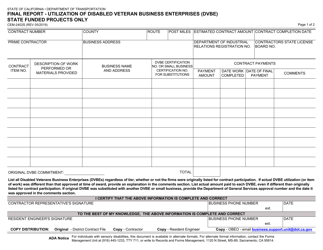 Form CEM-2402S Final Report - Utilization of Disabled Veteran Business Enterprises (Dvbe) State Funded Projects Only - California