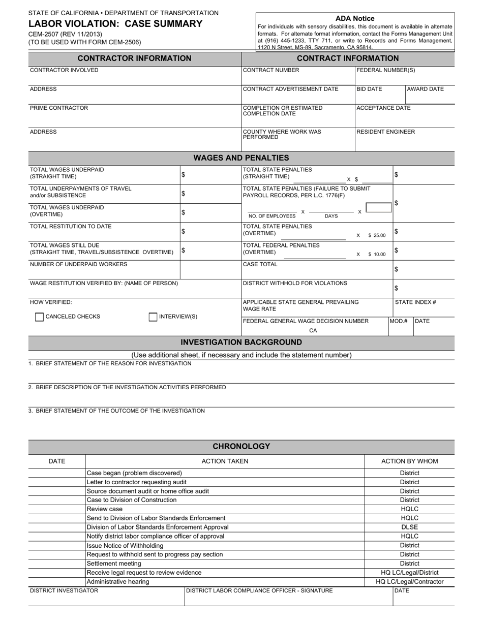 Form CEM-2507 - Fill Out, Sign Online and Download Fillable PDF ...