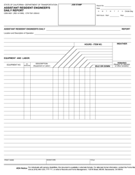 Document preview: Form CEM4601 Assistant Resident Engineer's Daily Report - California