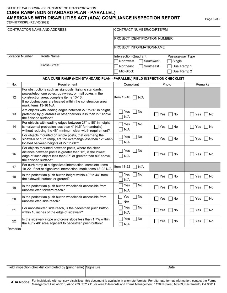 Form CEM-5773NSPL Download Fillable PDF or Fill Online Curb Ramp (Non ...